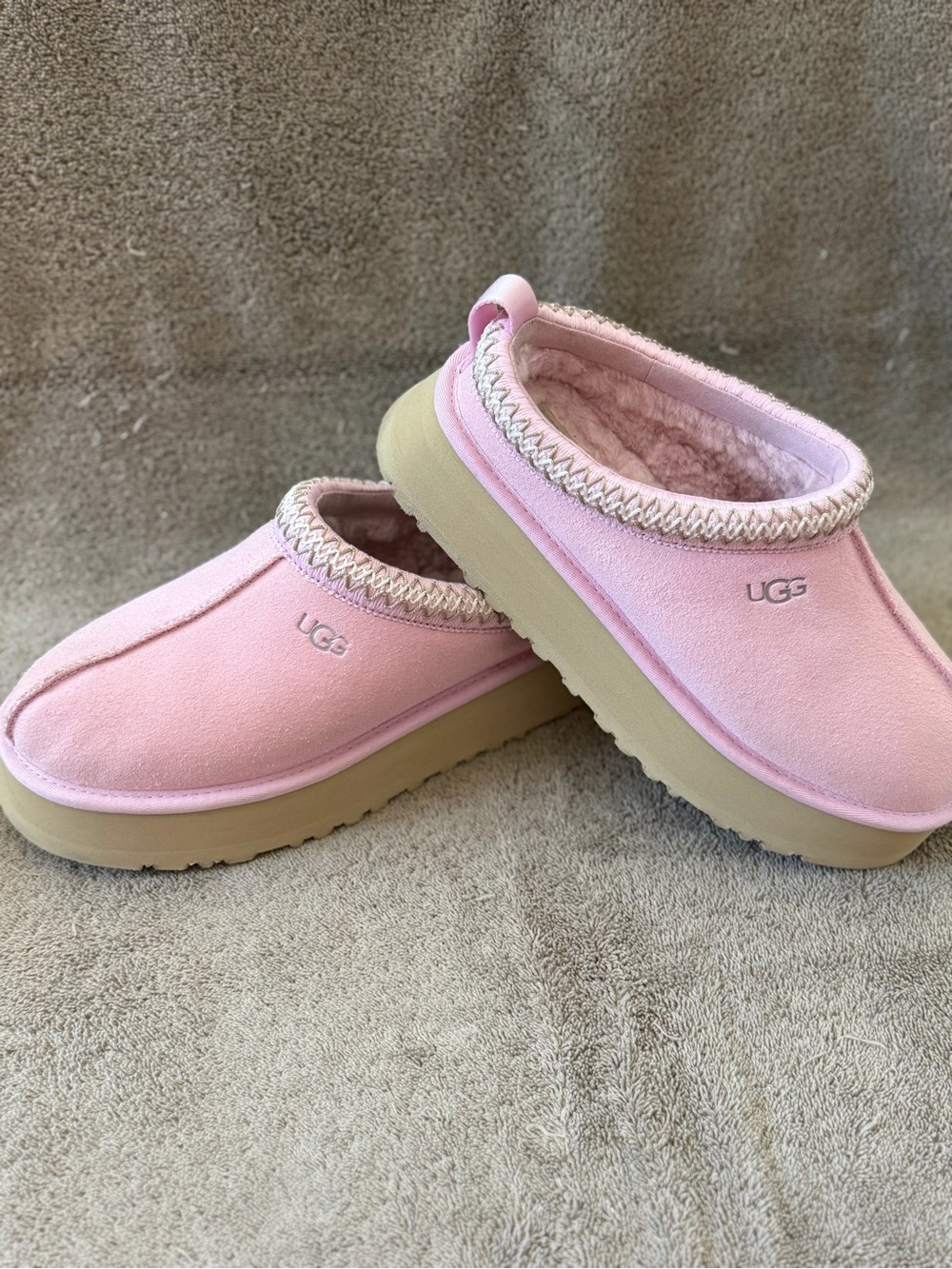 UGG Pink Suede Mule Slippers with Tan Outsole